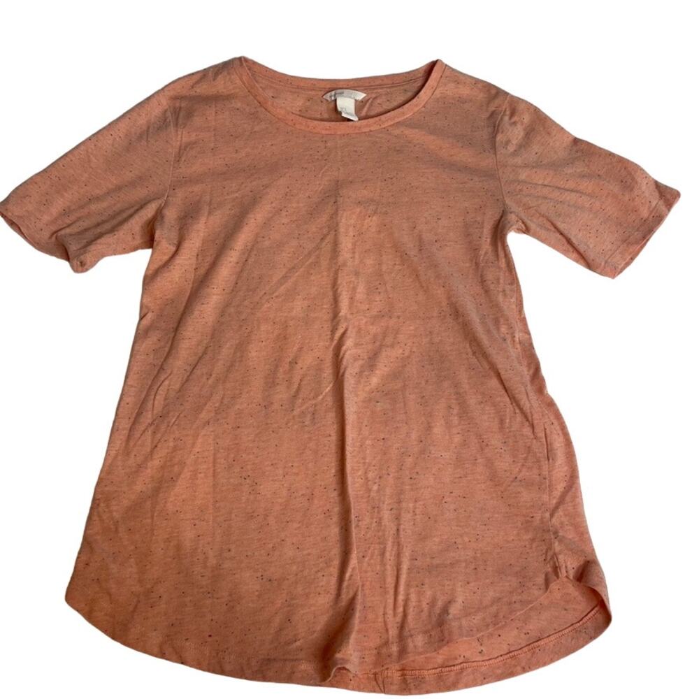 HM Basic Basique Peach Orange‎ Confetti Flecked T-Shirt Curved Hem Small Womens